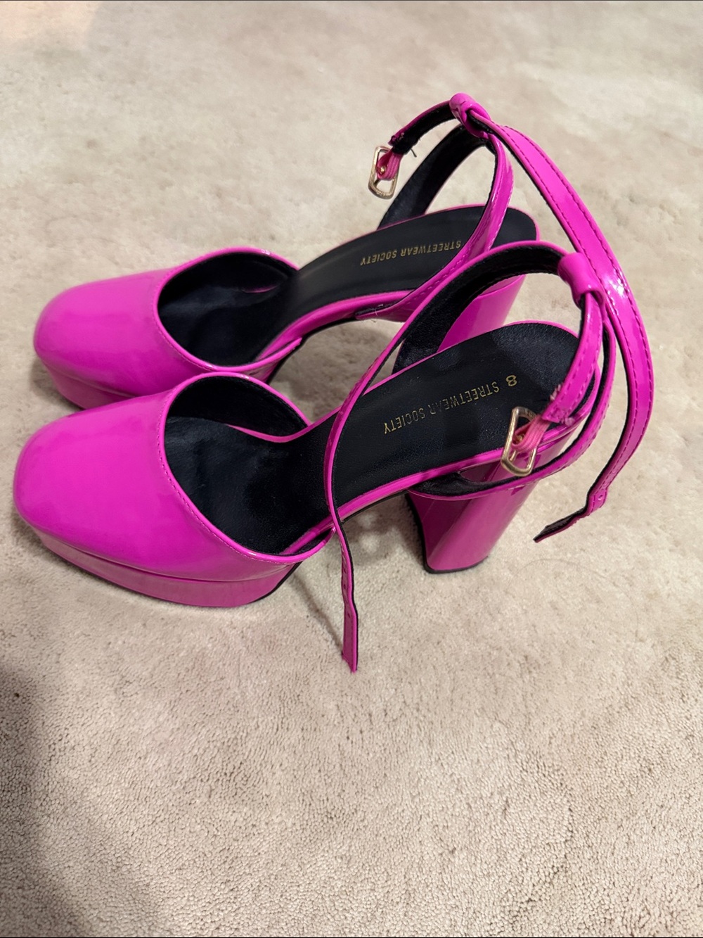 Streetwear Society Neon Pink Platform Block-Heel Ankle-Strap Pumps